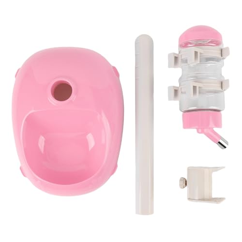 NOENNULL Height Adjustable Pet Water Dispenser, 500ml Automatic Standing Water Bowl for Puppies, Kittens Small Dogs Anti-Spill Feeder with Stable Base (Pink)