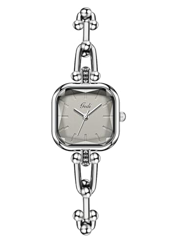 Light Luxury Bangle-Style Square Quartz Watch for Women Stylish Elegant Waterproof Analog Ladies Wristwatch with Creative Band Fashion Accessory (Gray)