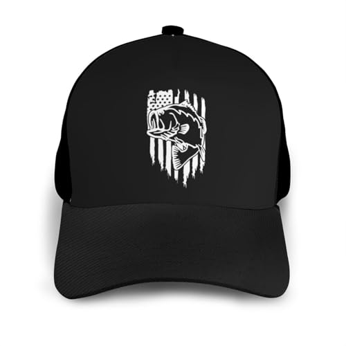 American Flag Largemouth Bass Fish Fishing Bonnets Curved Brim Mesh Baseball Cap Casual Sun Hat Unisex3