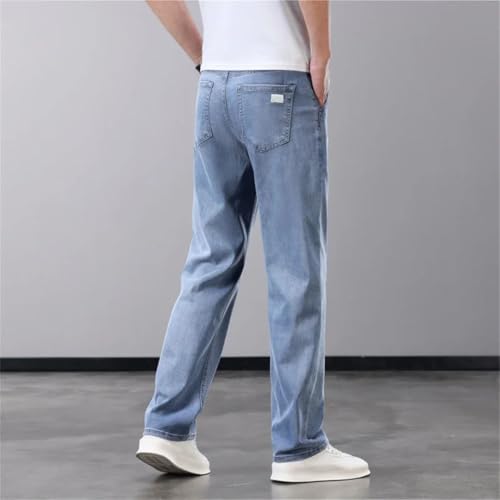 Men's Summer Thin Jeans Lyocell Soft Breathable Straight Leg Elastic Ice Silk Casual Denim Pants Lightweight Trousers4