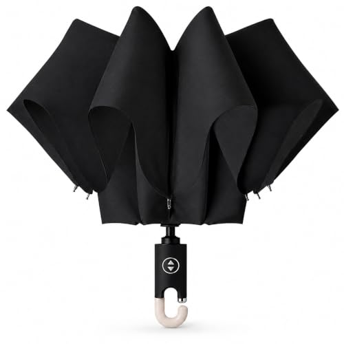 Image of Zemic UV Reversible Umbrella with Novelty Carabiner Handle, Travel-Friendly Umbrellas for Sun & Rain Protection, Windproof Compact, Automatic Open /Close, 8 Dual Ribs, Portable Umbrella for Men and Women