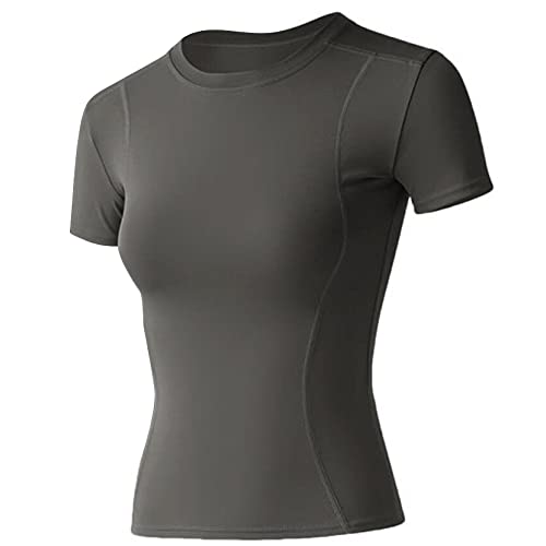 Image of Loovoo Women Workout Shirts, 1 /2 /3 Pack Short Sleeve Compression Tee | Tight Fit Gym Basic Tops, Athletic Quick Dry Crew Neck 4-Way Stretch, Flat Seams Ideal for Yoga, Gym, Running and Daily Wear