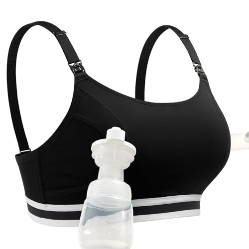 Momcozy 2-in-1 Hands Free Pumping Bra, Adjustable Breast Pump Bra with Wide Support Band for Breastfeeding Moms Black