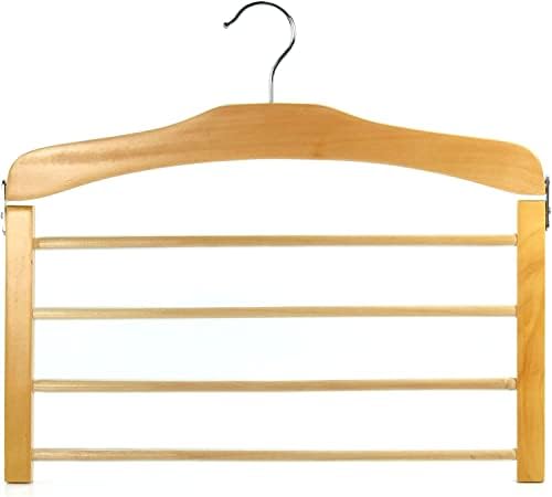 HANGERWORLD 3 Pack of Wooden Trouser Hangers - Multifunctional 4 Tier Clothes Storage Organiser with Non Slip Bars