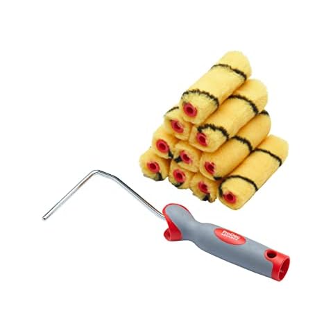 ProDec 11 piece 4 inch Medium Pile Woven Mini Paint Rollers with Soft Grip Frame for a Smooth Finish Painting with Emulsion Paints on Interior Walls and Ceilings, 4" Cover