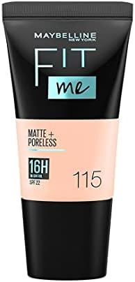 Maybelline New York Liquid Foundation, Matte & Poreless, Full Coverage Blendable Normal to Oily Skin, Fit Me, 115 Ivory, 18ml