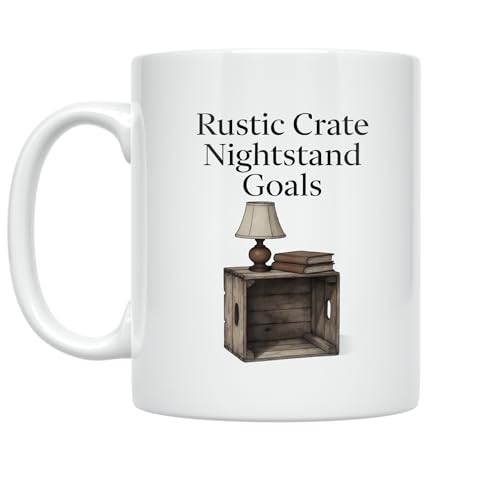 Home Decor Coffee Mug - Rustic Crate Nightstand Goals - 11 oz White Ceramic - Vintage Aesthetic Style