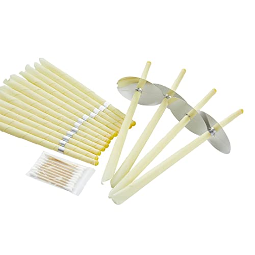 Rimiko Lot de 16 Bougie Oreilles, Cônes de Bougies Auriculaires en Cire d'Abeille Naturelle, Bougie Hopi Non Toxique avec Disques de Protection de Sécurité, 2 Patch...