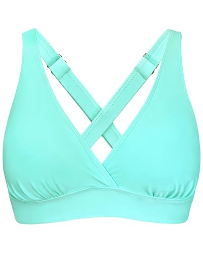 Image of Women's Sporty Adjustable Wide Straps Bikini Top Large Bust Criss Cross Back Supportive Swimsuit Tops Only