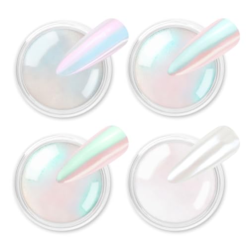 Allstarry Chrome Nail Powder Metallic Mirror Effect Pigment Iridescent Aurora, Mermaid Pearl Glitter Dust Kit for Gel Polish Nail Art Decoration, Resin Craft- Violet Green Emerald