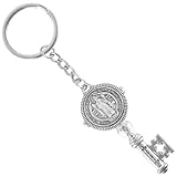 Artibetter Llavero de Metal Colgante en Forma de Llave San Benito, Color Antiguo Plata, Delicado Accesorio para Bolso y Mochila, Decoración Religiosa y Protección, Adecuado para Obsequio
