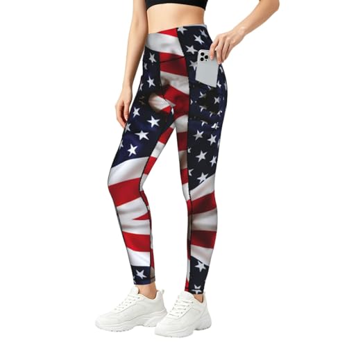 Leggings estampados elásticos mallas de compresión con bandera americana