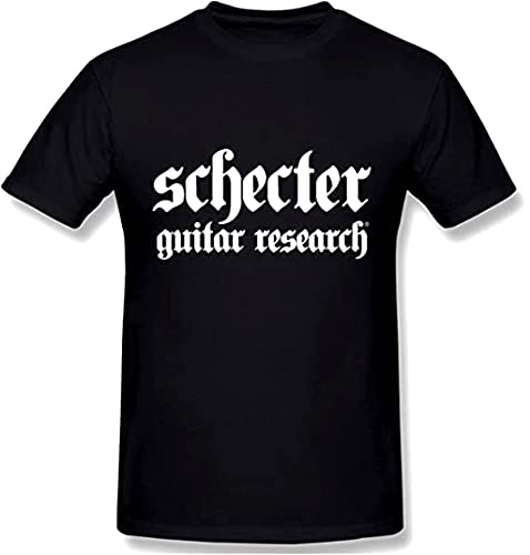 GeRRiT Schecter Letter Black Casual Crew Neck Short Sleeve Soft Men's T-Shirt, Large