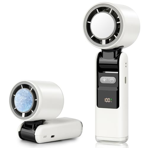 Image of Portable Handheld Cooling Ice Fan, Speed(1-100) Adjustable Mini Turbo Fans, 4000mAh Battery USB Rechargeable Personal Fans, LED Digital Display, 3 IN 1 Foldable Fan for Travel /Camping /Outdoor /Office