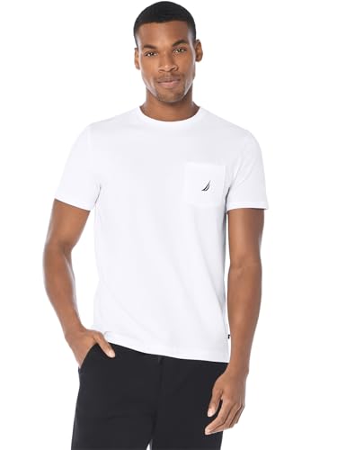 Consejos para Comprar Talla Blanco de esta semana. 47 Nautica - Playera de Manga Corta con Cuello Redondo y Bolsillo para Hombre, Blanco Brillante, XX-Large Big Tall