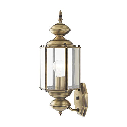 Image of Livex Lighting 2006-01 Outdoor Wall Lantern, Antique Brass | Clear Beveled Glass Shades