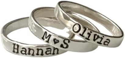 Sterling Silver Hand-Stamped name ring-Personalized Stackable Ring- SET OF 3 -Stack name ring -Typewriter font