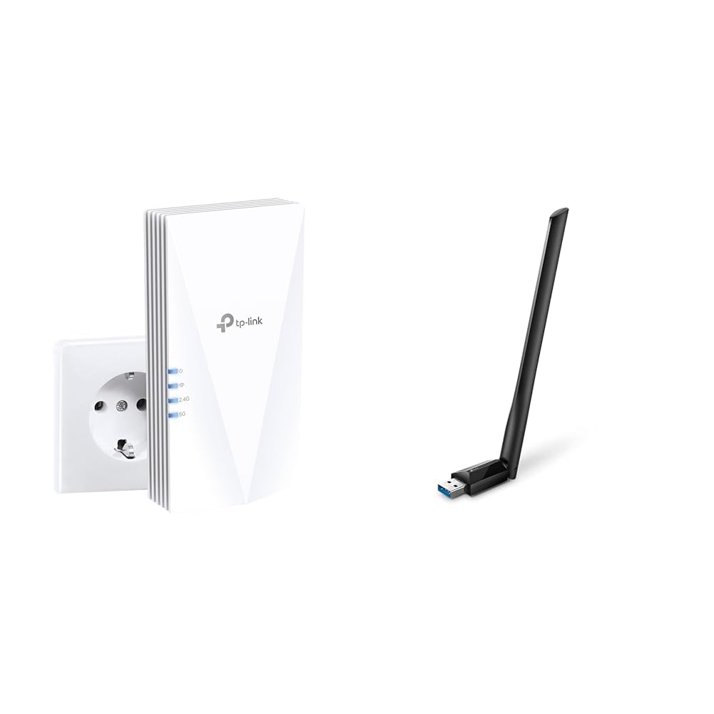 TP-Link RE500X WiFi 6 WLAN Verstärker Repeater AX1500(Dualband 1200MBit/s 5GHz & Archer T3U Plus AC1300 High Gain USB WLAN Stick Adapter mit Antennen