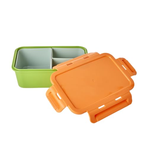 Rice Lunchbox/Brotdose mit 3 austauschbaren Fächern, in verschiedenen Farben, Größe: 21x 14x 7,5 cm (orange/grün)
