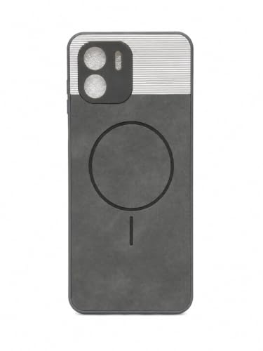 Image of Bintage Mac Safe Design Hard Slim Back Case | Soft Border Camera Protect | Dual PU Leather Finish Back Cover Compatible for REDMI A1 2022 - White & Grey