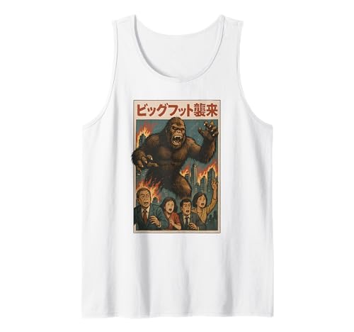 Retro Japanese Bigfoot Attack Graphic Urban Monster Vintage Tank Top