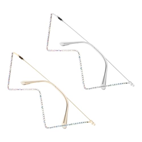 Yardenfun 2 Pezzi Montatura Occhiali V Forma in Metallo Leggero con Decorazioni Brillanti Senza Lenti Accessorio Moda per Feste Eventi Sociali e Uso Quotidiano