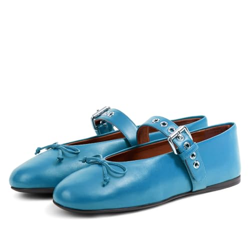 Women's Fashion Buckle Strap Mary Jane Flat Shoes Round Closed Toe Eyelet Bowknot Ballet Flats Date Casual Dressy Mary Jane Ballet Flat Shoes for Women