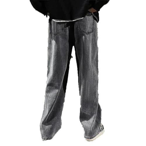 Hndudnff Men Elastic Waist Denim Jeans with Pockets Loose Pants Casual Street Straight Pants3
