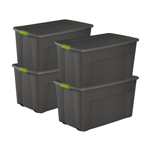 Sterilite 45 Gallon Heavy Duty Plastic Stackable Storage Container Tote with Wheels and Latching Indexed Lid for Home Organization, Gray, 4 Pack