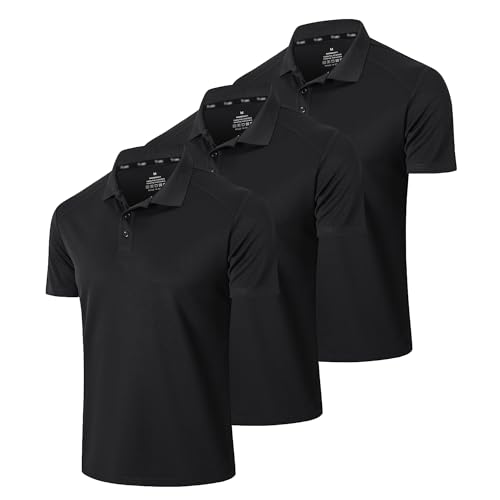 Gaiatiger Men’s 3 Pack Polo Shirt Moisture Wicking Quick Dry Performance Athletic Short Sleeve Golf Shirt,0427,3Black,L