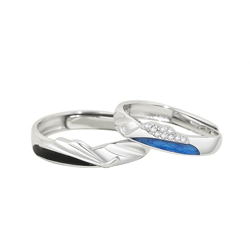 Alliances argent noir bleu bague réglable fiançailles zircone 925