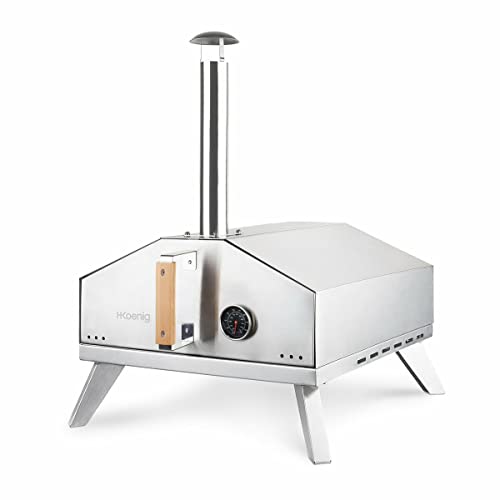 H.Koenig Four à gaz pour Pizza GINO440, Inox, Surface de 30,5x30,5 cm, Pierre en cordiérite à Pizza, jusqu’à 450°C, Porte et Cheminée amovible,...