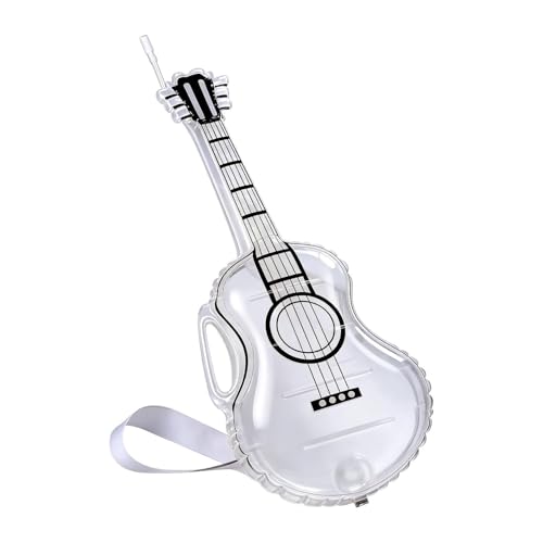 Teksome Carafe à whisky, bouteille de bière amusante en forme de guitare avec paille et sangle – Distributeur de remplissage transparent – Pour bourbon, vin, eau, maison, bar, homme, papa, père