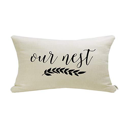 Meekio Farmhouse Pillow Covers with Our Nest Quote 12 x 20 inch Farmhouse