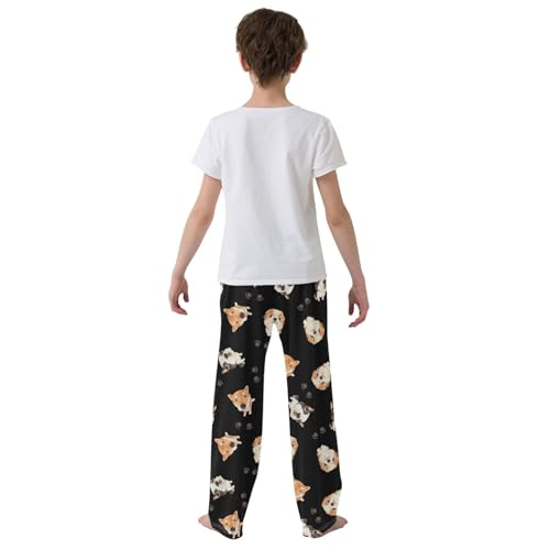 Boys' Pants Cute Dog and Paws Black Long Bottoms Jogger Pants Elastic Waist Trousers with Pockets S-XL3
