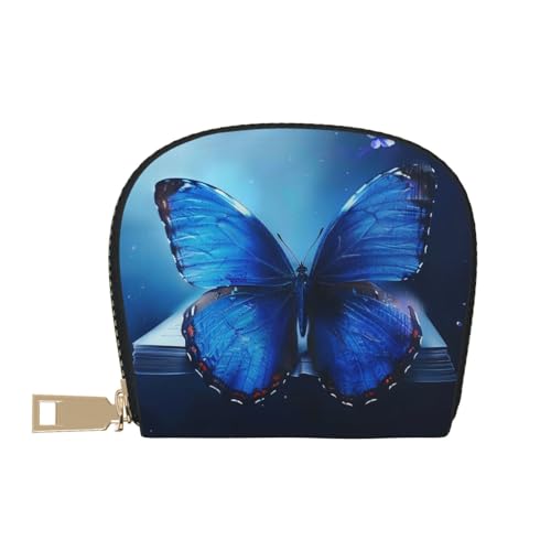 Blue Butterfly Printed Credit Card Wallet for Women Men Cute Zipper Card Cases Holder Mini Coin Purse with 12 Card Slots2