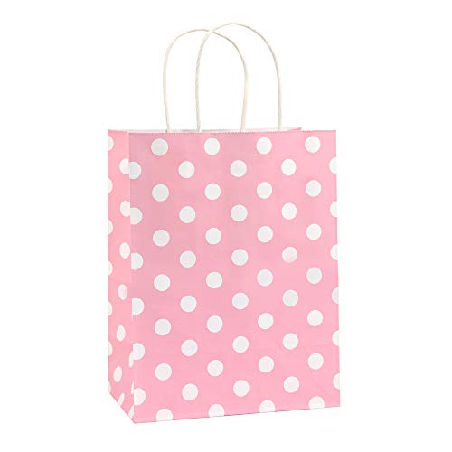 Gift Bags 25Pcs 8x4.25x10.5 Inches BagDream Shopping Bags, Paper Bags, Kraft Bags, Retail Bags, Holiday Party Bags, Pink Dot Paper Bags with Handles, Pink Paper Gift Bags