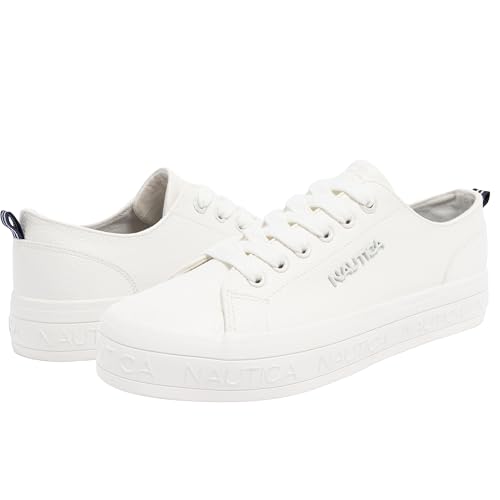 Image of Nautica Women's Fashion Sneaker, Classic Low-Top Lace-Up Casual Shoe with Metal Side Logo and Soft Cushioned Comfort for Everyday Wear