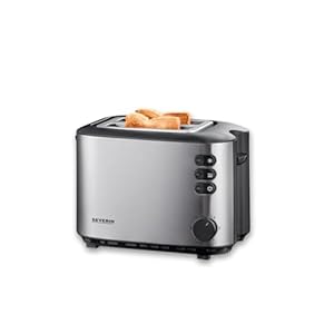 SEVERIN automatische broodrooster, incl. broodrek, 2 roosterkamers, 850 W, AT 2514, Roestvrij Staal/Zwart