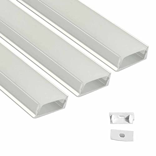 Image of (25x12mm) LED Strip Light 1Meter Aluminium Rectangular Surface Profile Light Channels with Diffused Cover, End Caps and Mounting Clips Without LED Straight Linear - Pack of 3