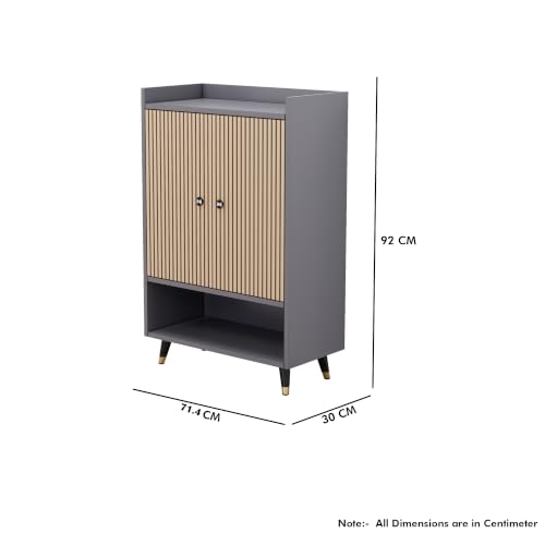 Image of Bniture Engineered Wood Shoe Cabinet with Door | Shoe Rack Wooden with Metal Legs | Sturdy and Stylish Wooden Cabinet for Home | Multipurpose Shoe Rack with 3D Fluted Panel (Grey & Giant Wood)