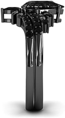 Generic Black Gold Rutilated Quartz Engagement Ring Set Women, Leaf Shaped Nature Inspired Gothic Black Stone Ring, Pear Shaped Wedding Bridal Ring