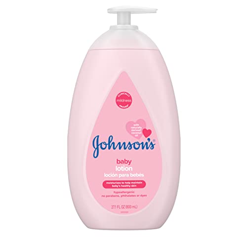Johnson's Moisturizing Mild Pink Baby Lotion With Coconut Oil For Delicate Baby Skin, Paraben-, Phthalate- & Dye-Free, Hypoallergenic & Dermatologist-Tested, Baby Skin Care, 27.1 Fl. Oz #TOP4