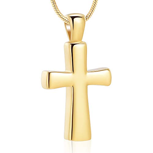 zeqingjw Cross Urn Necklaces Cremation Jewelry for Ashes Pendants Stainless Steel Memorial Keepsake Ash Jewelry (Gold)