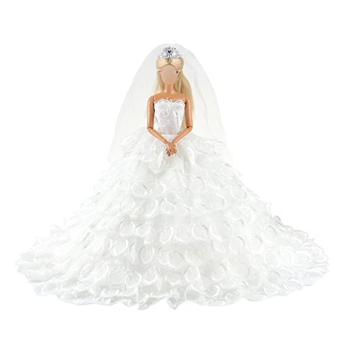 Barwa Wedding Dress Princess Evening Party White Dress Gown With Veil For 11.5 Inch Dolls #TOP2