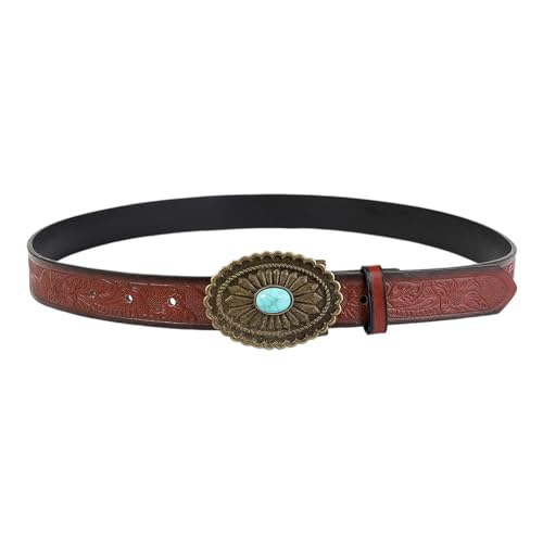Western PU Leather Belt Embossed Pattern Waistband Jeans Waiststrap Waist Decors Women Turquoises Buckle Waist Belt4