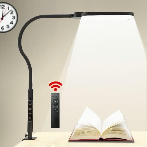 Howow Desk Lamp, Desk Light with Clamp Touch and Remote Control, Eye-Caring 15W Table Light Dimmable, 5 Color Modes and 9 Brightness Level with Memory Function for Home Office (Black)