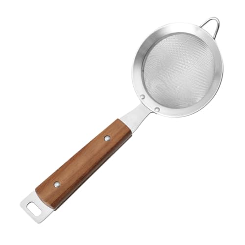 ZUNOXAZ Colador de Acero Inoxidable con Mango de Madera Ergonómico Colador de Malla Fina Práctico para Freír Escurrir Fideos y Separar Aceites Calientes Cocina