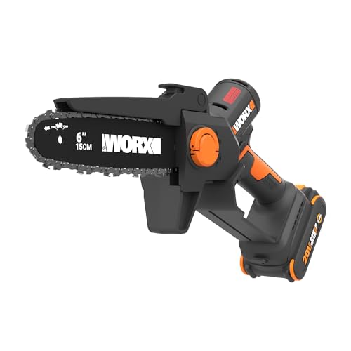 WORX Mini Chainsaw, 20V 6'' Pruning Saw with Brushless Motor, 33 ft/s Chain Speed, Only 3.49 lbs, Includes 20V 2.0 Ah Battery and Charger, PowerShare
