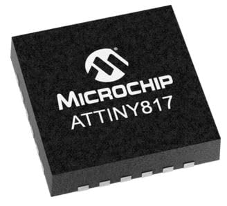Microchip, ATTINY817-MNR, MCU - 8-bit AVR 20MHz - 8KB Flash - 256 Byte SRAM - 128 Byte EEPROM - 24-pin VQFN - 12ch ADC - 8bit DAC - 112bit & 216bit timers -40C to +105C 250 Item/s